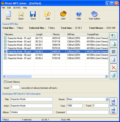 Direct MP3 Joiner Window